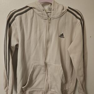 Adidas Cream Full Zip Hoodie with Grey Stripes